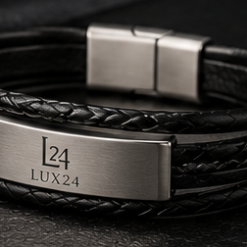 Black Stone Leather Bracelet